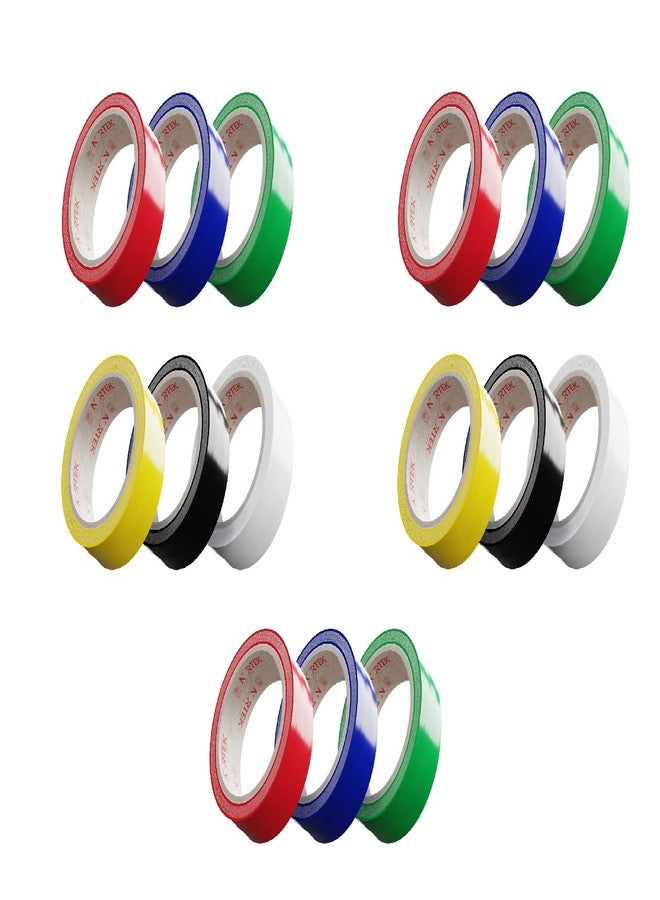 Nortek Self Adhesive PVC Insulation Electrical Tape 6-meter Tape 1.8cm x 6m x 0.125 mm Multicolor (TARASHA 6 METER, Pack of 15) - Image 1